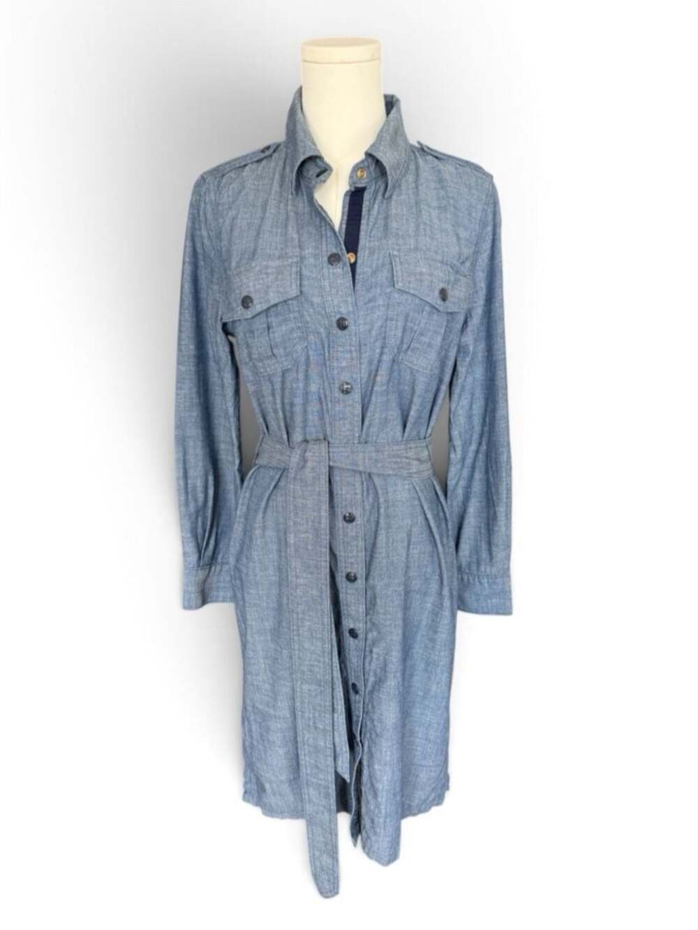 Tory Burch Brigitte Chambray Belted Utility Shirt Dress Size 6